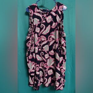 crown & ivy Navy Dress with Pink & White Floral Trim